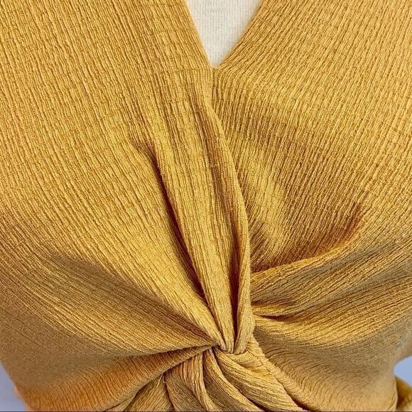 ZARA mustard knotted textured weave top Sz S - Picture 7 of 8